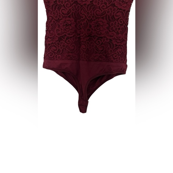 Bebe Laced V-Neck Body Suit-Plum - Picture 5 of 6
